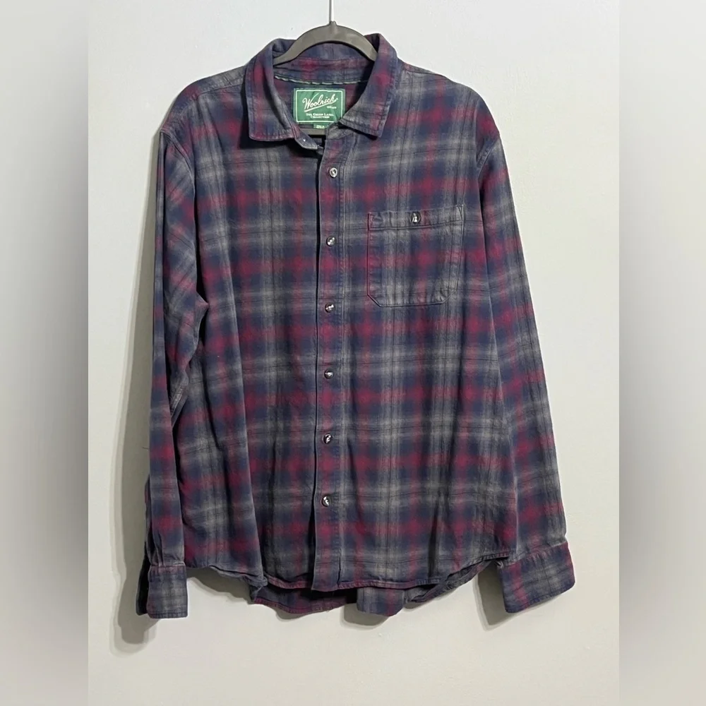 Woolrich Red and Blue plaid Casual Button Down Shirt 2XL